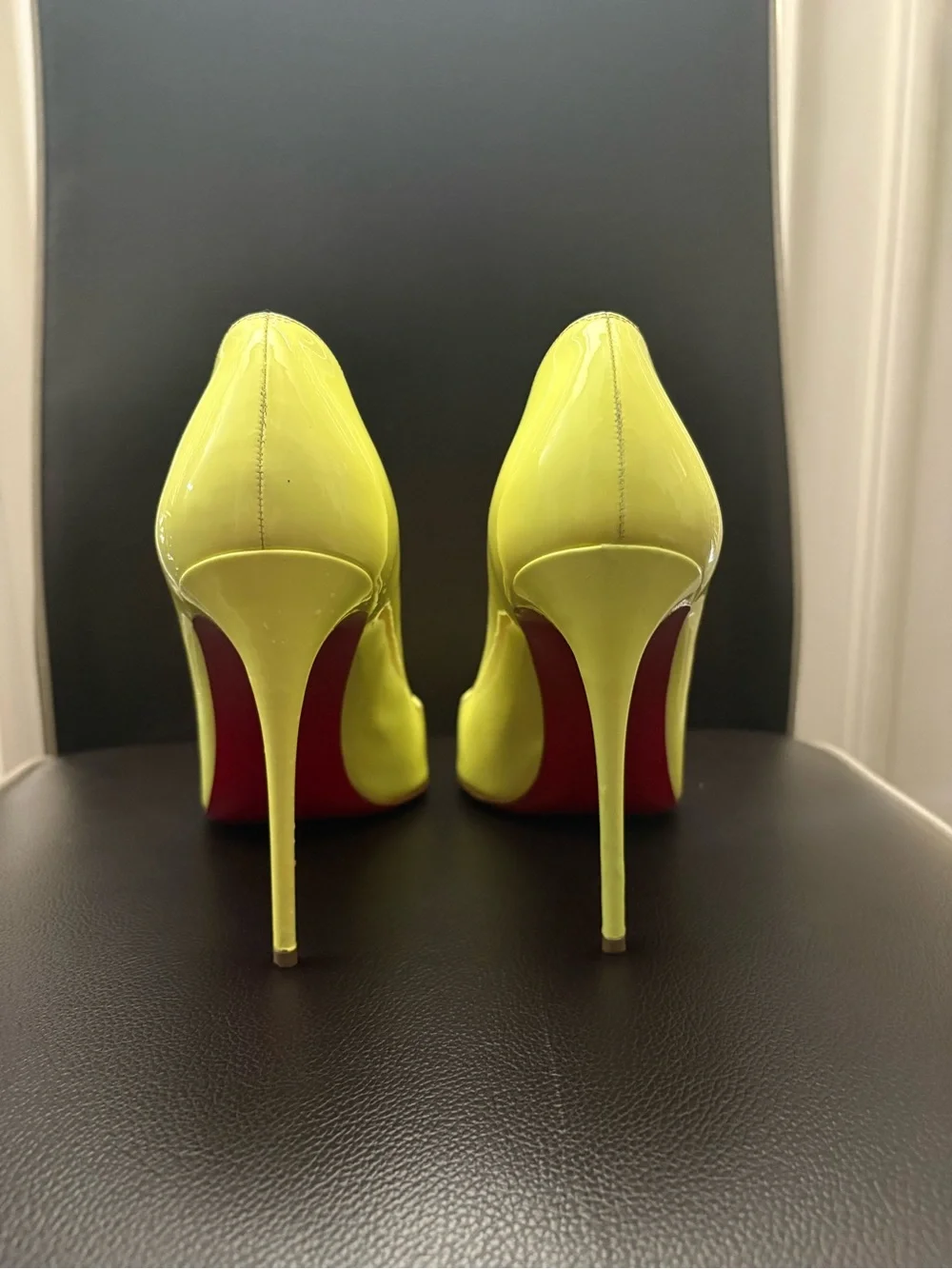 Christian Louboutin So Kate Neon Yellow Patent Pointed Toe Pumps 120mm